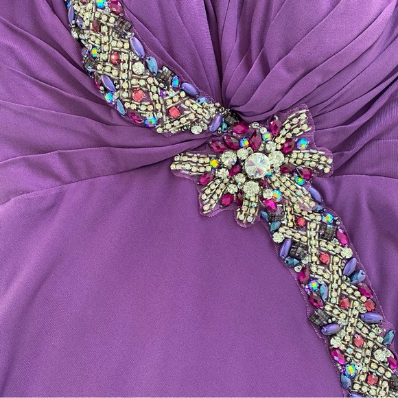 Terani Couture One Shoulder Rhinestone Beaded Formal Maxi Gown Dress Purple 0 - Picture 8 of 16